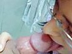 this wife has not at any time given a blowjob before. when hubby's huge indiscriminate dick shoots her in the face she screams and jumps up